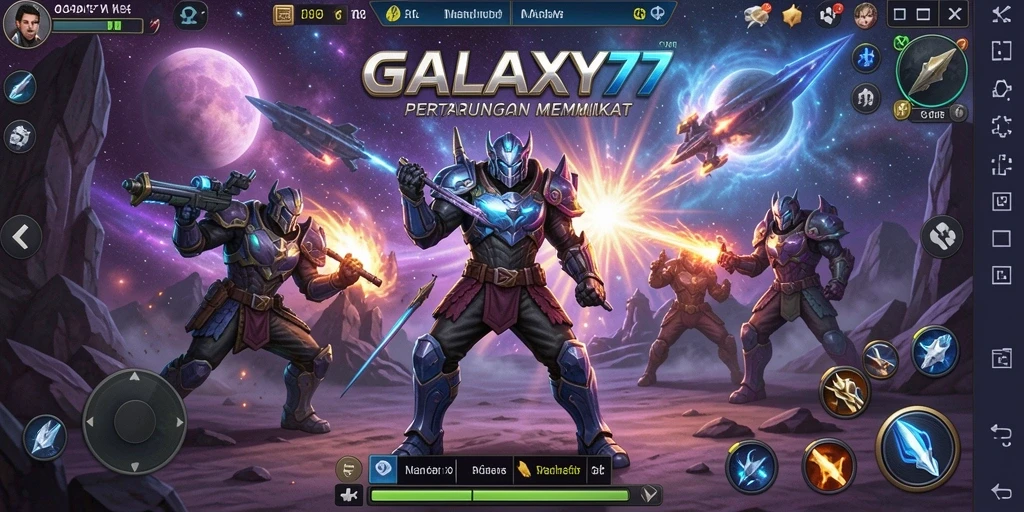 Screenshot GALAXY77 menampilkan aksi seru dalam pertempuran Battle Royale.