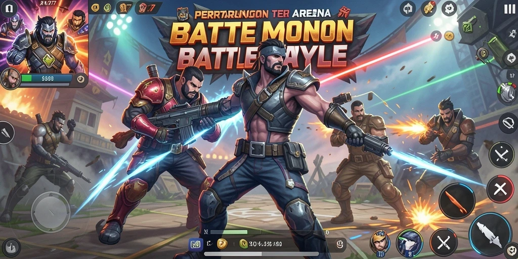 Gameplay intens JARUM77 di arena Battle Royale yang menegangkan.