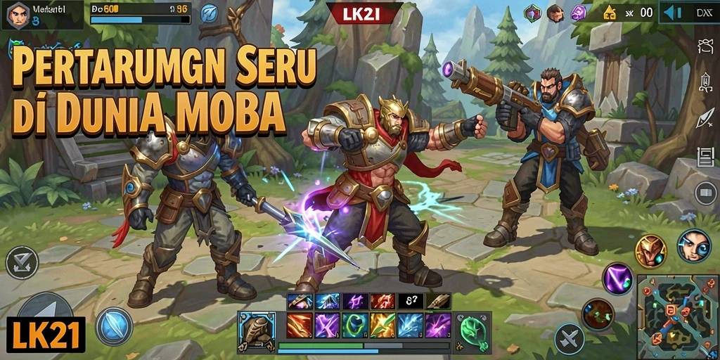 Tampilan seru dari gameplay MOBA LK21.