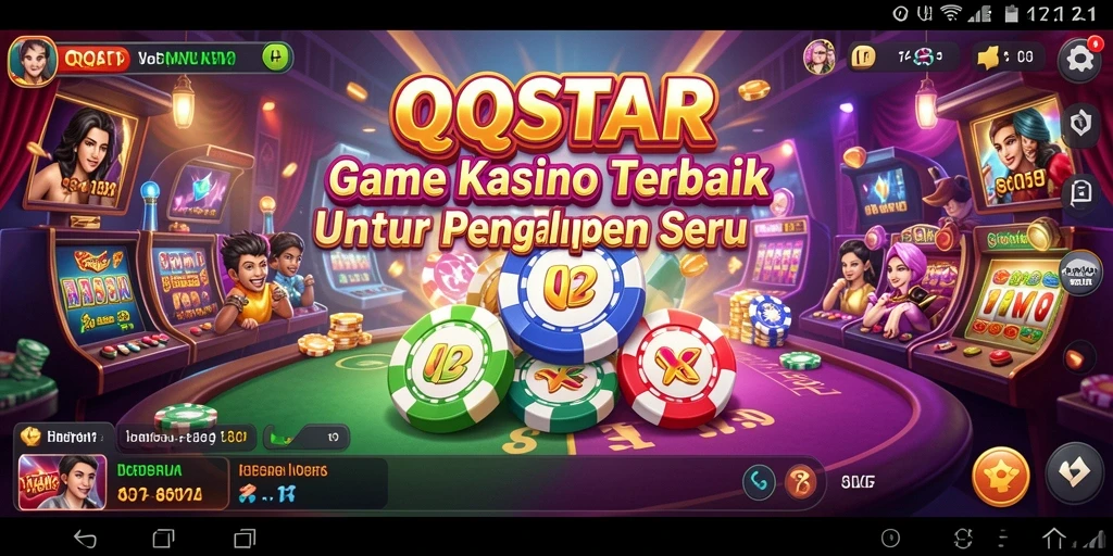 Tampilan utama gameplay QQSTAR dengan suasana kasino yang mengesankan.