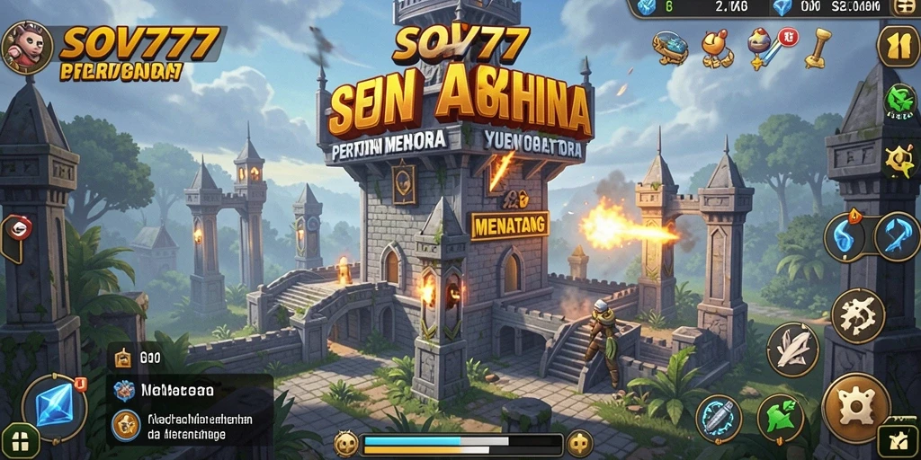 Tangkapan layar SOV777 menunjukkan aksi pertahanan menara yang epik.