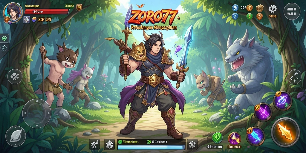 Tampilan gameplay ZORO77 yang penuh aksi dan karakter anime.